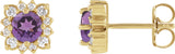 14K Gold Natural Amethyst & Natural Diamond Round Halo-Style Earrings - Yellow Gold