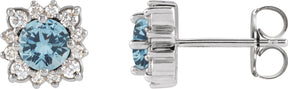 Platinum Natural Aquamarine & Natural Diamond Round Halo-Style Earrings