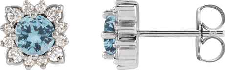 Platinum Natural Aquamarine & Natural Diamond Round Halo-Style Earrings