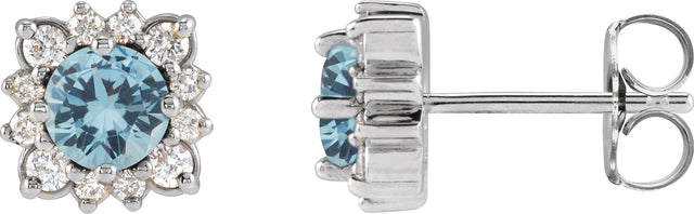 Platinum Natural Aquamarine & Natural Diamond Round Halo-Style Earrings