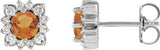 Platinum Natural Citrine & Natural Diamond Round Halo-Style Earrings