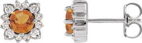 Platinum Natural Citrine & Natural Diamond Round Halo-Style Earrings