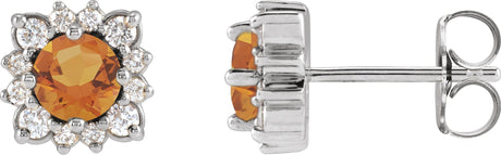 Platinum Natural Citrine & Natural Diamond Round Halo-Style Earrings