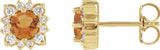 14K Gold Natural Citrine & Natural Diamond Round Halo-Style Earrings - Yellow Gold