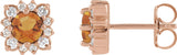 14K Gold Natural Citrine & Natural Diamond Round Halo-Style Earrings - Rose Gold