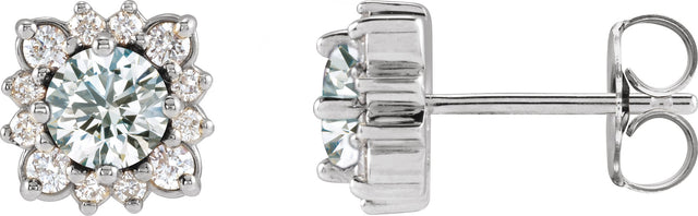14K Gold Natural White Sapphire & Natural Diamond Round Halo-Style Earrings - White Gold