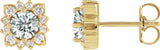 14K Gold Natural White Sapphire & Natural Diamond Round Halo-Style Earrings - Yellow Gold