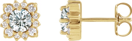 14K Gold Natural White Sapphire & Natural Diamond Round Halo-Style Earrings - Yellow Gold