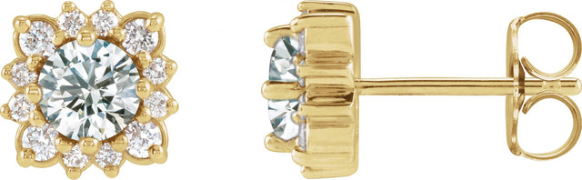 14K Gold Natural White Sapphire & Natural Diamond Round Halo-Style Earrings - Yellow Gold
