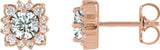 14K Gold Natural White Sapphire & Natural Diamond Round Halo-Style Earrings - Rose Gold