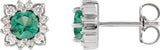 Platinum Lab-Grown Emerald & Natural Diamond Round Halo-Style Earrings
