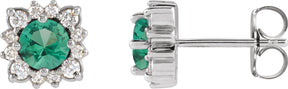 Platinum Natural Emerald & Natural Diamond Round Halo-Style Earrings