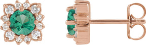 14K Gold Lab-Grown Emerald & Natural Diamond Round Halo-Style Earrings - Rose Gold