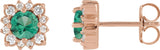 14K Gold Natural Emerald & Natural Diamond Round Halo-Style Earrings - Rose Gold