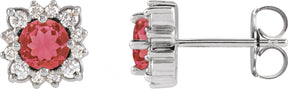Platinum Natural Ruby & Natural Diamond Round Halo-Style Earrings