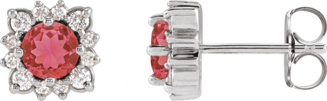 14K Gold Lab-Grown Ruby & Natural Diamond Round Halo-Style Earrings - White Gold