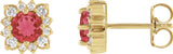 14K Gold Lab-Grown Ruby & Natural Diamond Round Halo-Style Earrings - Yellow Gold