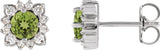 Platinum Natural Peridot & Natural Diamond Round Halo-Style Earrings