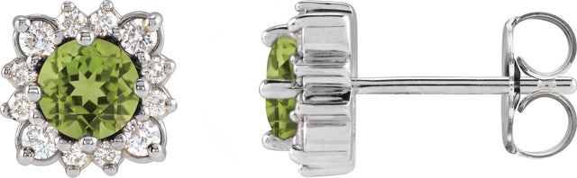 Platinum Natural Peridot & Natural Diamond Round Halo-Style Earrings