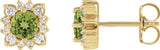 14K Gold Natural Peridot & Natural Diamond Round Halo-Style Earrings - Yellow Gold