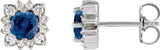 Platinum Natural Blue Sapphire & Natural Diamond Round Halo-Style Earrings