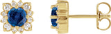 14K Gold Natural Blue Sapphire & Natural Diamond Round Halo-Style Earrings - Yellow Gold