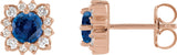 14K Gold Lab-Grown Blue Sapphire & Natural Diamond Round Halo-Style Earrings - Rose Gold