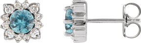 Platinum Natural Blue Zircon & Natural Diamond Round Halo-Style Earrings