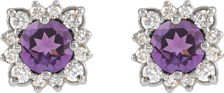 Platinum Natural Amethyst & Natural Diamond Round Halo-Style Earrings - view 2