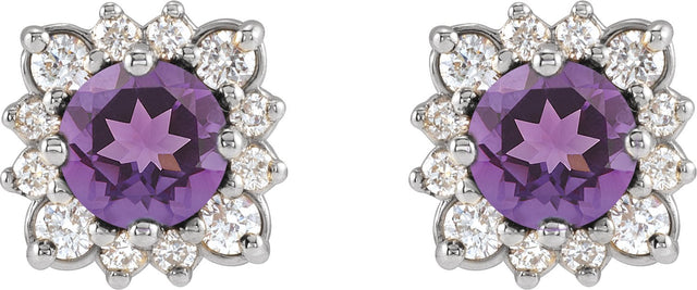 Platinum Natural Amethyst & Natural Diamond Round Halo-Style Earrings - view 2