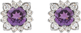 14K Gold Natural Amethyst & Natural Diamond Round Halo-Style Earrings - White Gold - view 2
