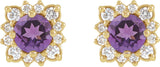 14K Gold Natural Amethyst & Natural Diamond Round Halo-Style Earrings - Yellow Gold - view 2