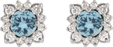 Platinum Natural Aquamarine & Natural Diamond Round Halo-Style Earrings - view 2