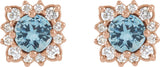 14K Gold Natural Aquamarine & Natural Diamond Round Halo-Style Earrings - Rose Gold - view 2