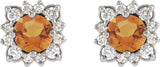 14K Gold Natural Citrine & Natural Diamond Round Halo-Style Earrings - White Gold - view 2
