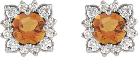 Platinum Natural Citrine & Natural Diamond Round Halo-Style Earrings - view 2