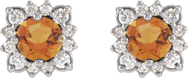 Platinum Natural Citrine & Natural Diamond Round Halo-Style Earrings - view 2