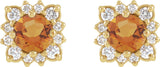 14K Gold Natural Citrine & Natural Diamond Round Halo-Style Earrings - Yellow Gold - view 2