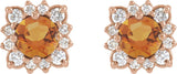 14K Gold Natural Citrine & Natural Diamond Round Halo-Style Earrings - Rose Gold - view 2
