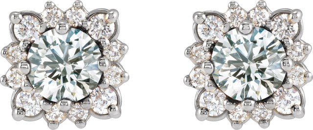 14K Gold Natural White Sapphire & Natural Diamond Round Halo-Style Earrings - White Gold - view 2