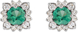 14K Gold Lab-Grown Emerald & Natural Diamond Round Halo-Style Earrings - White Gold - view 2