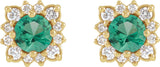 14K Gold Natural Emerald & Natural Diamond Round Halo-Style Earrings - Yellow Gold - view 2
