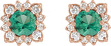 14K Gold Lab-Grown Emerald & Natural Diamond Round Halo-Style Earrings - Rose Gold - view 2