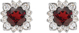 14K Gold Natural Mozambique Garnet & Natural Diamond Round Halo-Style Earrings - White Gold - view 2