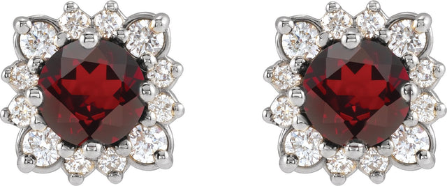 14K Gold Natural Mozambique Garnet & Natural Diamond Round Halo-Style Earrings - White Gold - view 2