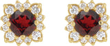 14K Gold Natural Mozambique Garnet & Natural Diamond Round Halo-Style Earrings - Yellow Gold - view 2