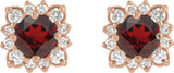 14K Gold Natural Mozambique Garnet & Natural Diamond Round Halo-Style Earrings - Rose Gold - view 2