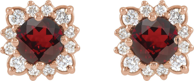 14K Gold Natural Mozambique Garnet & Natural Diamond Round Halo-Style Earrings - Rose Gold - view 2
