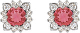 14K Gold Natural Ruby & Natural Diamond Round Halo-Style Earrings - White Gold - view 2
