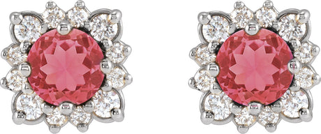 Platinum Natural Ruby & Natural Diamond Round Halo-Style Earrings - view 2